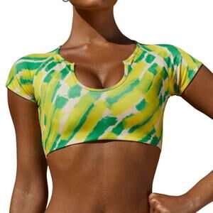 Neena Swim Cap Sleeves Swim Top in Green Print, Size XS​​